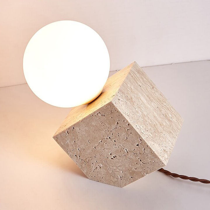Lampe de table à 1 lumière avec cube incliné en travertin jaune nostalgique japonais 