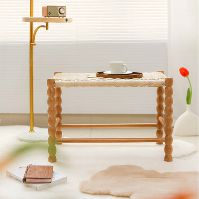Tabouret rectangulaire traditionnel chinois en osier avec pieds en bois pour le salon 
