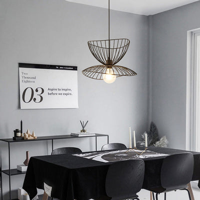 Lustre suspendu contemporain nordique à vague irrégulière ronde en fer avec 1 lumière pour salon 