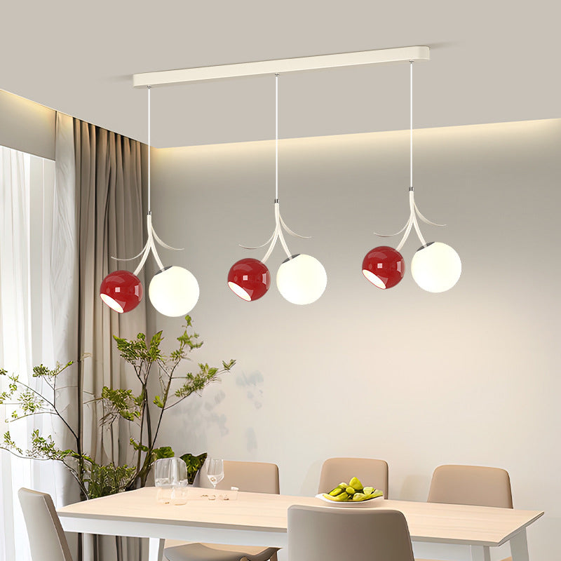 Zeitgenössischer nordischer Kirschglas-Eisen-3-Licht-Insel-Kronleuchter für Wohnzimmer 