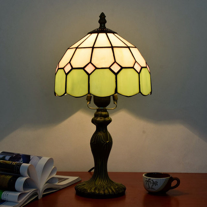 Traditional Tiffany Aluminum Alloy Glass Dome Squares 1-Light Table Lamp For Dining Room