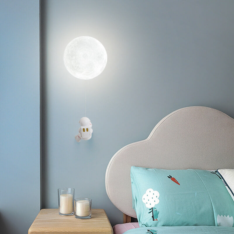 Contemporary Creative 3D Printed Moon Shade Resin Astronaut 1-Light Wall Sconce Lamp For Bedroom