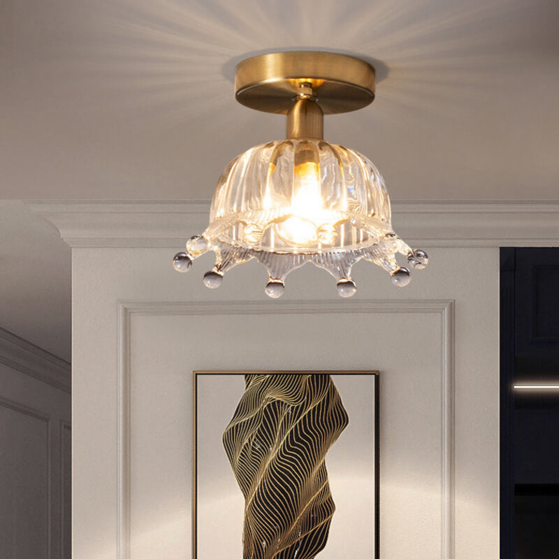 Nordic Simple Creative All-Copper Flower-Shaped 1-Licht Semi-Flush-Montage Deckenleuchte 