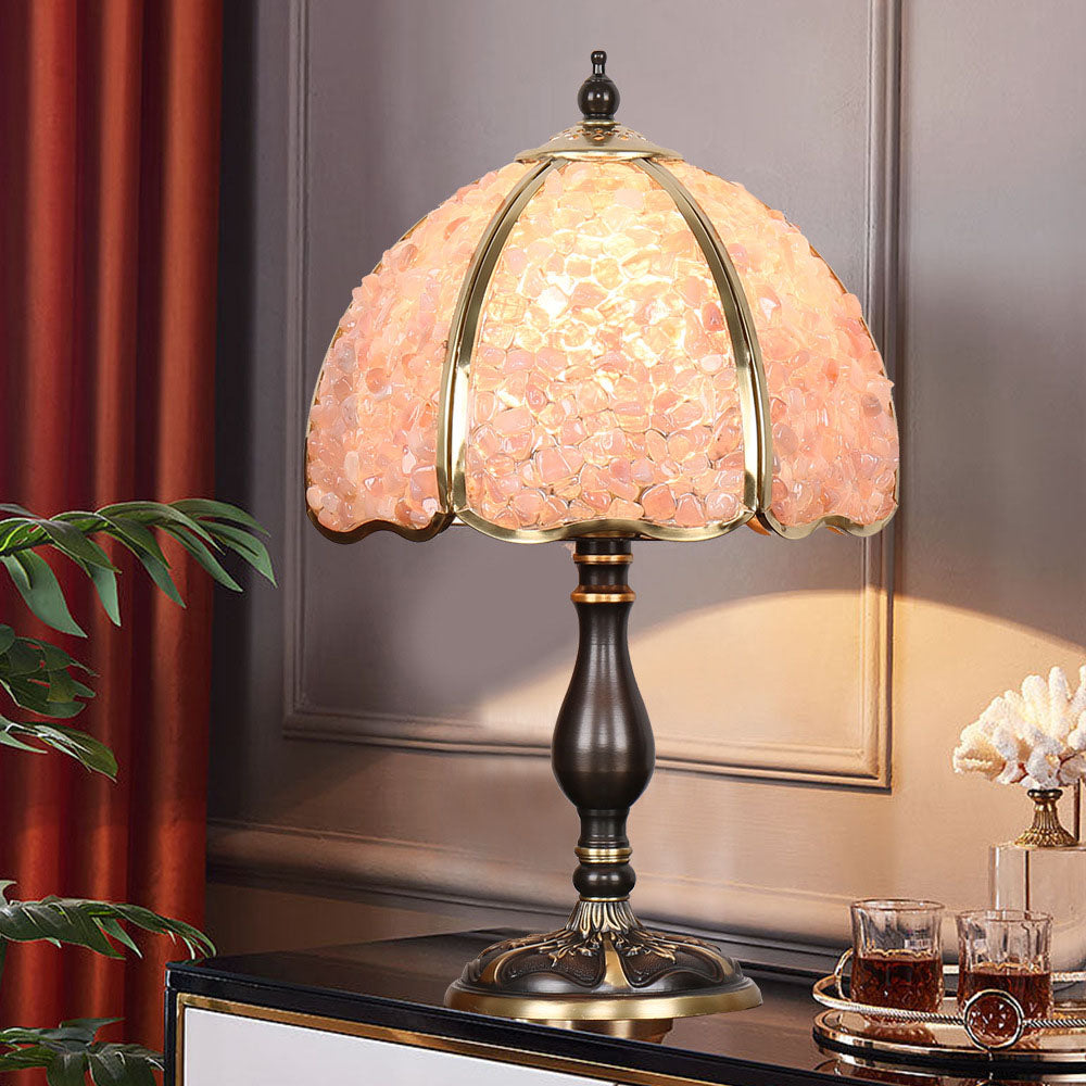 Zeitgenössische kreative farbige Kristall-Kupfer-Blume 1-Licht-Tischlampe für das Schlafzimmer 