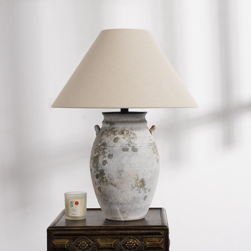 Traditionelle Vintage Keramik Stoff Metall Conic Topf 1-Licht Tischlampe für Nachttisch 