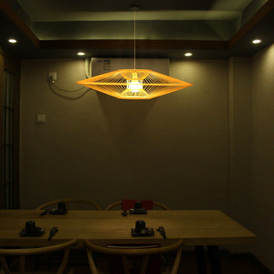 Traditional Vintage Woven Tatami Round Rattan Bamboo 1-Light Pendant Light For Living Room