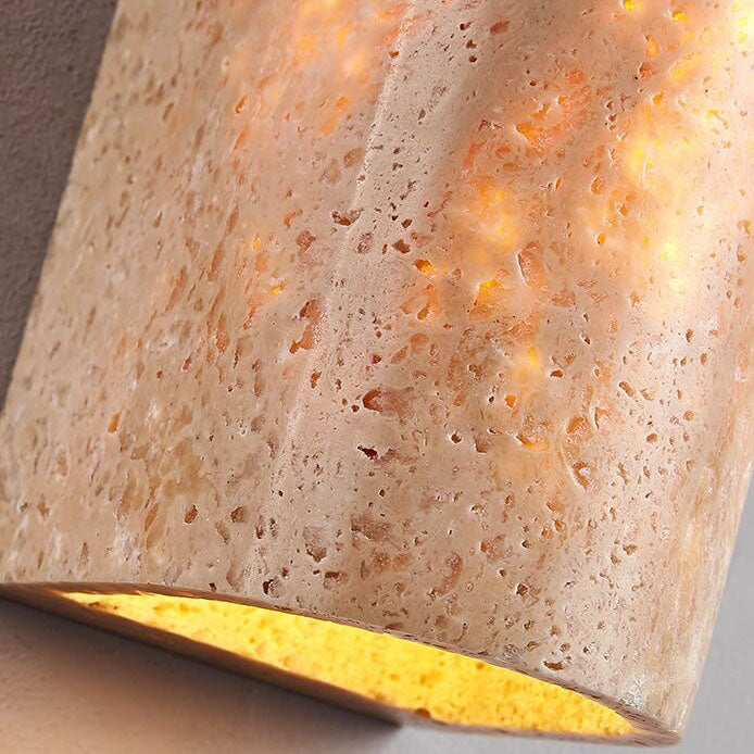 Traditional Japanese Yellow Travertine Half-Cylinder LED Wall Sconce Lamp For Hallway