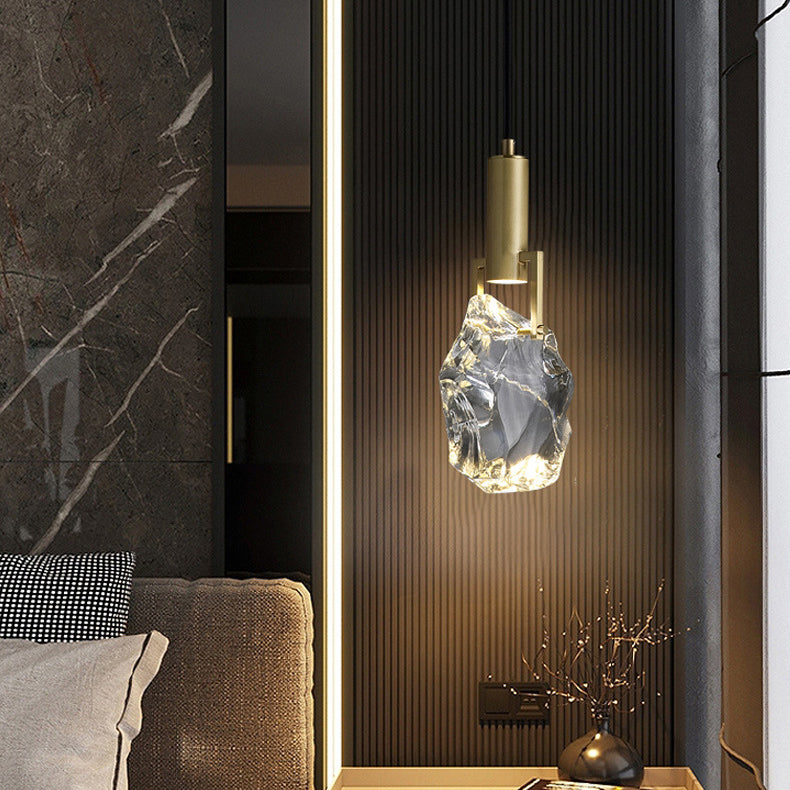 Lustre suspendu contemporain de luxe en cuivre avec cristal de pierre 1 lumière pour salon 