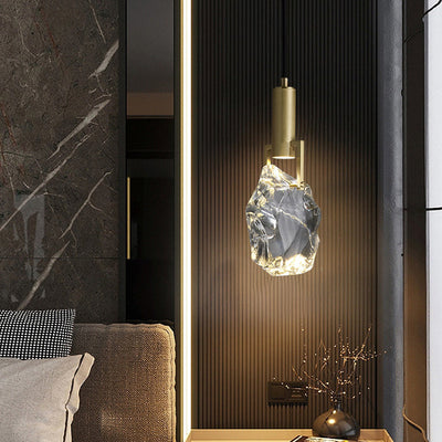 Lustre suspendu contemporain de luxe en cuivre avec cristal de pierre 1 lumière pour salon 