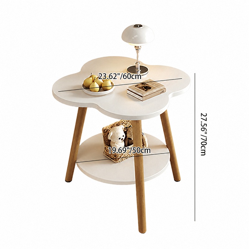 Mesa Auxiliar Redonda de Madera Maciza y Metal con Forma de Flor Contemporánea de 2 Niveles para Sala de Estar 