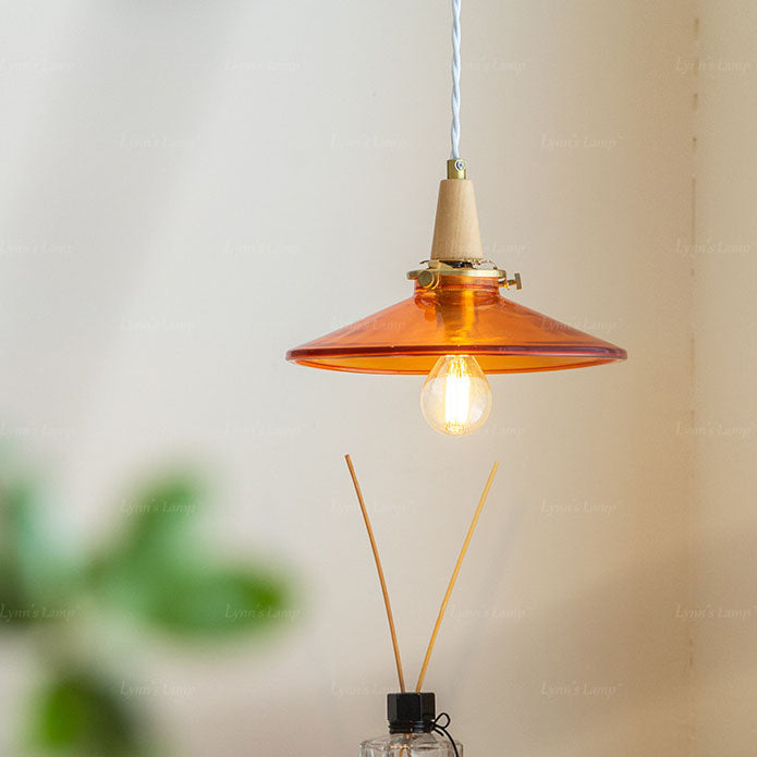 Nordic Modern Cone Brass Solid Wood Glass 1-Light Pendant Light