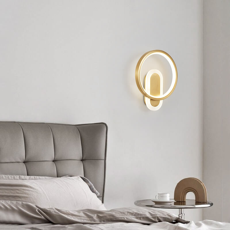 Aplique de pared LED con anillo circular geométrico de acrílico y cobre nórdico moderno 