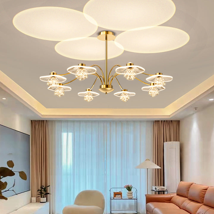 Matériel de projection créatif contemporain pour coucher de soleil, feuille de lotus, lustre LED en acrylique pour salon 