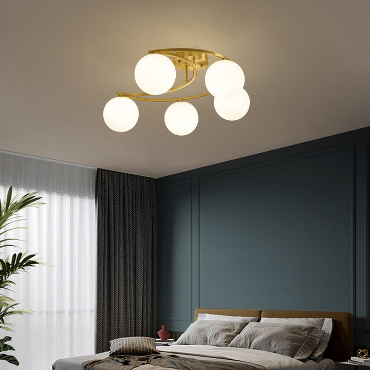 Contemporary Nordic Copper Glass Ball Moon 3/5 Light Semi-Flush Mount Ceiling Light For Bedroom