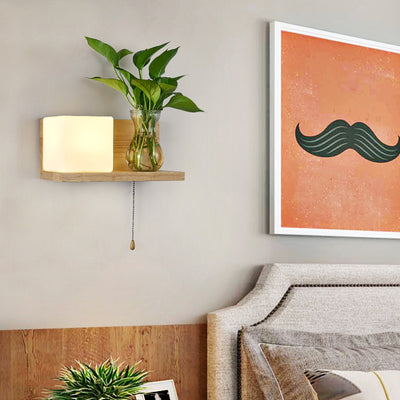Moderne minimalistische rechteckige Zylinder Orb Glas Holz 1-Licht Wandleuchte Lampe für Wohnzimmer 