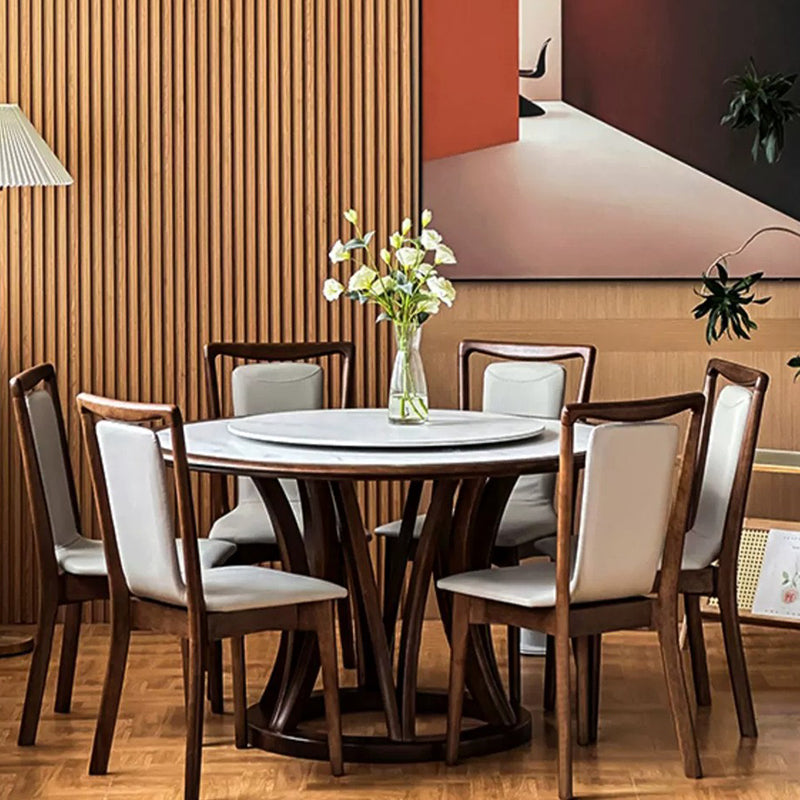 Chaise de salle à manger rectangulaire traditionnelle en bois massif avec dossier en cuir pour salle à manger 