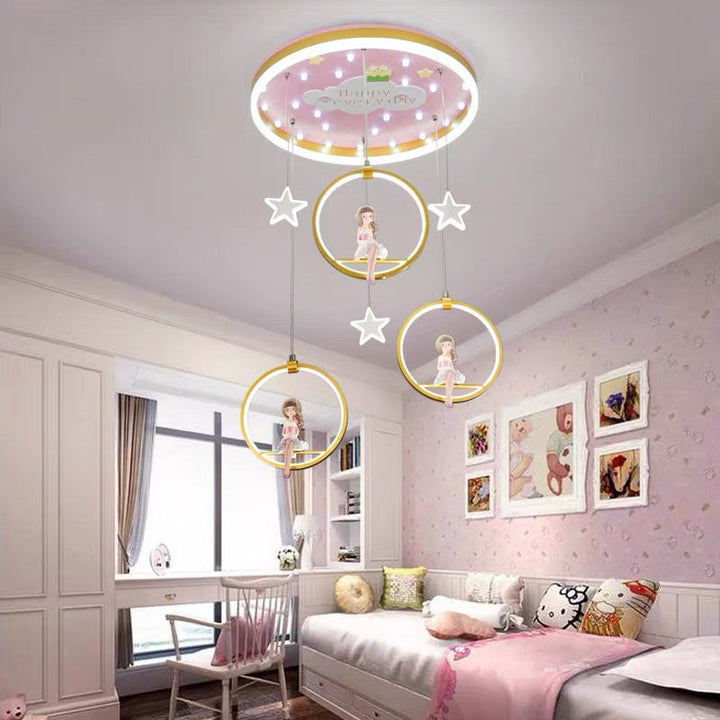 Plafonnier LED en acrylique et fer de style Art Déco moderne rond Astronaute Princesse Fée pour chambre à coucher 