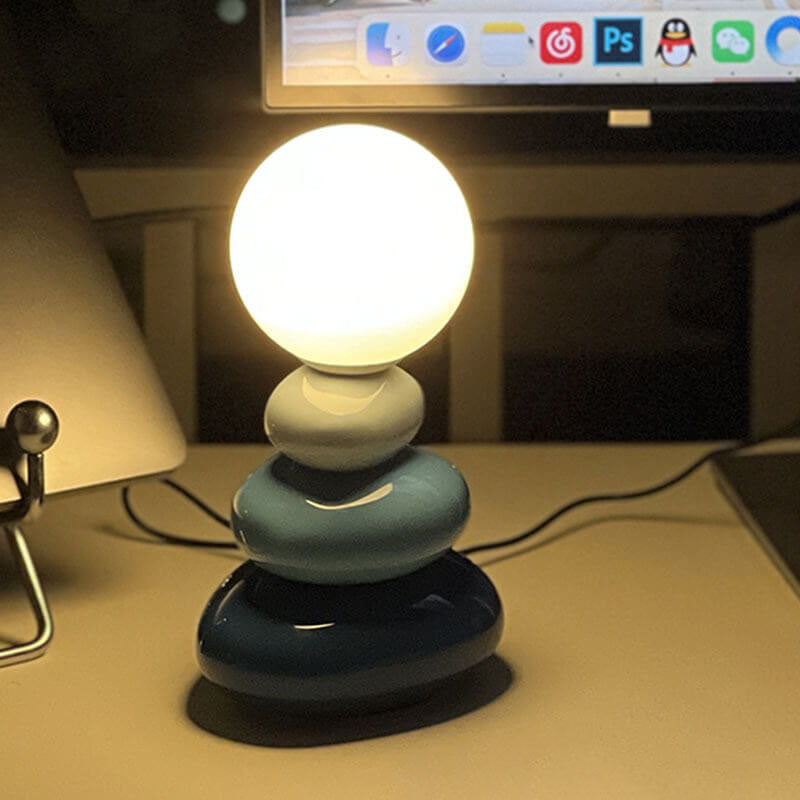 Modern Minimalist Pebble Ceramic Glass USB LED Table Lamp