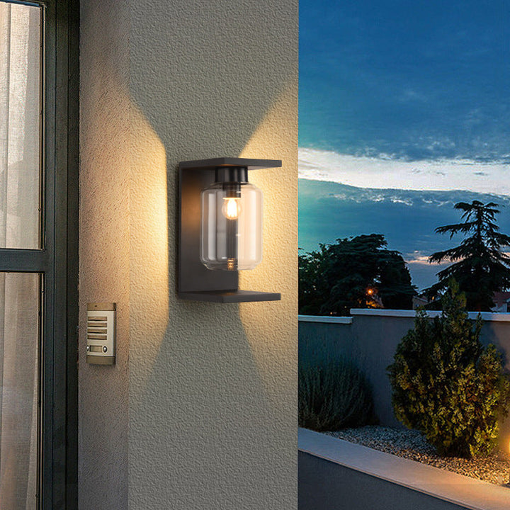 Lampe murale contemporaine industrielle étanche en acier inoxydable solaire avec cylindre en verre à 1 lumière pour patio extérieur 