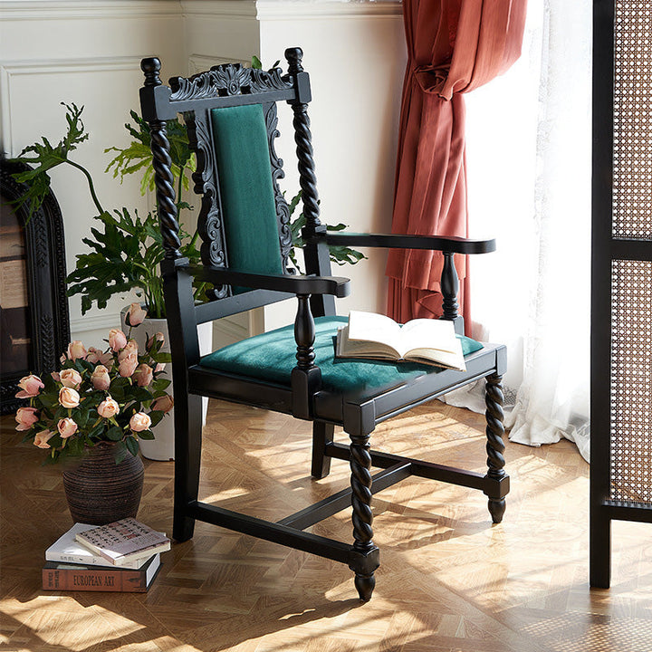 Chaise de salle à manger avec dossier carré en bois traditionnel vintage à cadre incurvé 