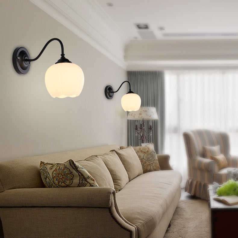 Lámpara Aplique de Pared de 1 Luz de Vidrio de Hierro Floral Moderno Minimalista para Dormitorio 