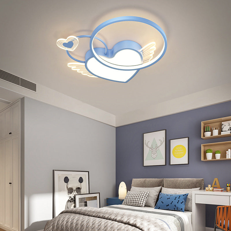 Moderne Art Deco Herz Flügel Runde Acryl Eisen LED Unterputz Deckenleuchte Für Schlafzimmer 