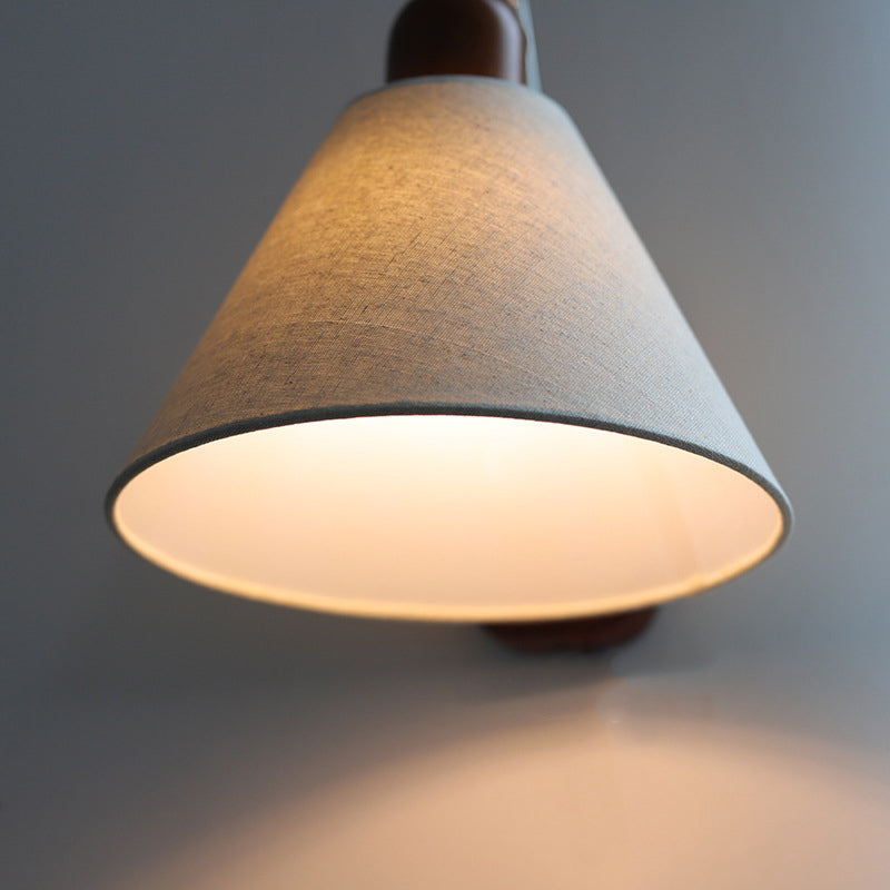 Traditional Vintage Half Cone Burlap Solid Wood 1-Light Wall Sconce Lamp For Living Room