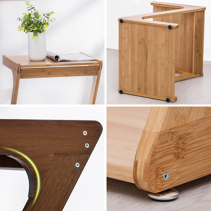 Traditional Vintage Z-Shaped Wood Removable End Table 2-Tier Universal Wheel For Living Room