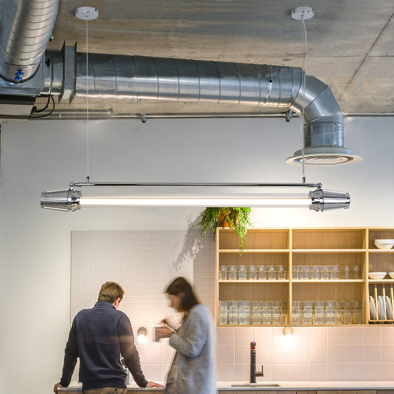 Zeitgenössischer Industrieller Streifen Aluminium Acryl LED Insel Licht Kronleuchter Für Esszimmer 