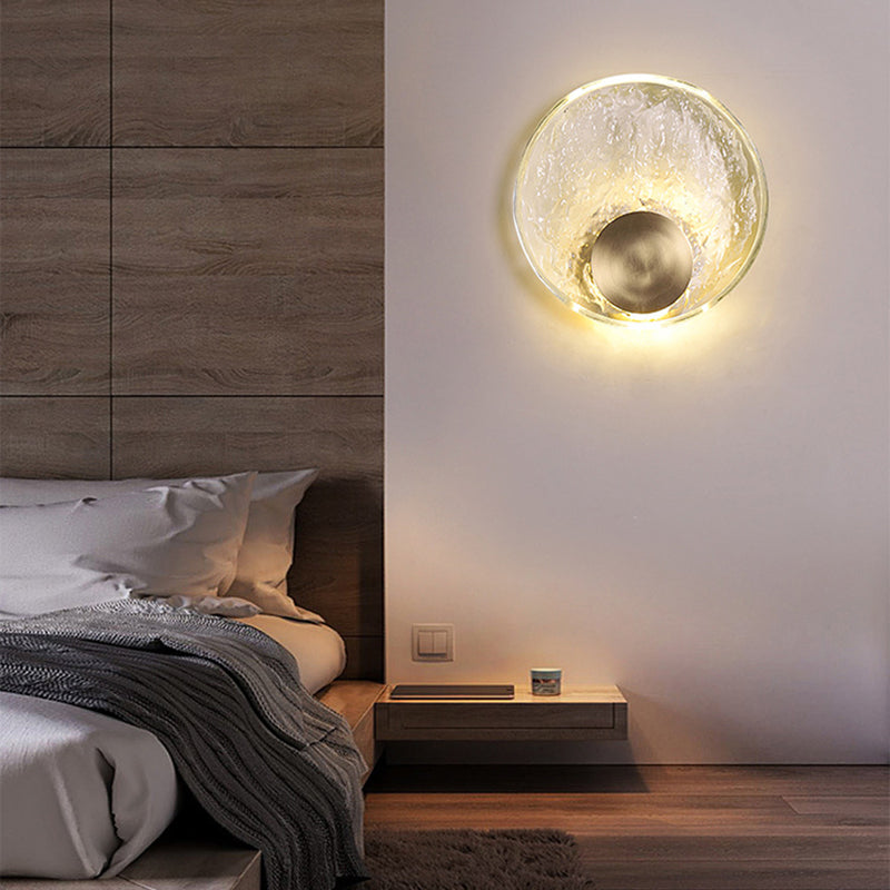 مصباح حائط كريستال LED دائري بتصميم تموج الماء من النحاس الكامل الفاخر المعاصر لغرفة النوم 