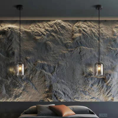Moderne Einfachheit Zylinder Runde Glas Eisen 1-Licht Pendelleuchte für Wohnzimmer 