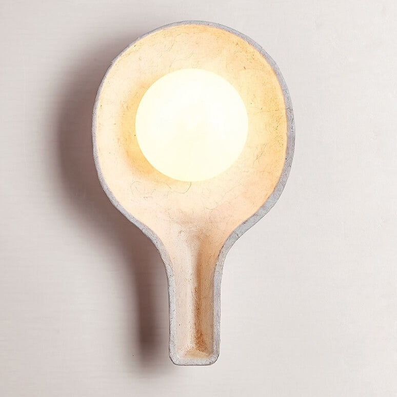 Applique murale 1 lumière avec abat-jour en forme de cuillère texture papier fait main en bois rétro Wabi-Sabi 