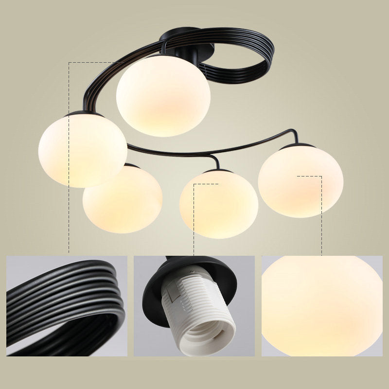 Lustre de plafond semi-encastré moderne minimaliste à ligne courbée ovale en fer et verre 3/5 lumières pour salon 
