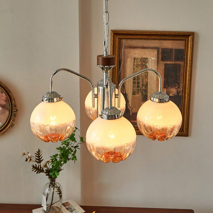 Zeitgenössischer Vintage Pod Eisenglas 3/4/5 Licht Kronleuchter für Wohnzimmer 