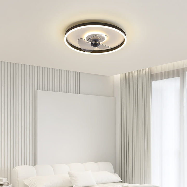 Contemporary Nordic Round Iron Silicone Aluminum Invisible LED Flush Mount Ceiling Fan Light For Living Room &amp; Bedroom