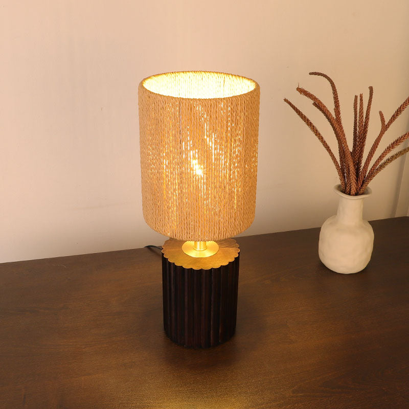 Traditionelle japanische Säule Holz Papier Seil 1-Licht Tischlampe für Wohnzimmer 