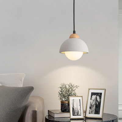 Contemporary Scandinavian Cement Dome Glass Shade 1-Light Pendant Light For Bedroom