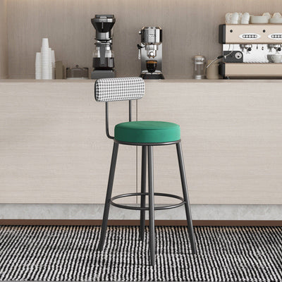 Tabouret de bar contemporain nordique rond en lin de coton rembourré avec dossier et repose-pieds pour salle à manger 