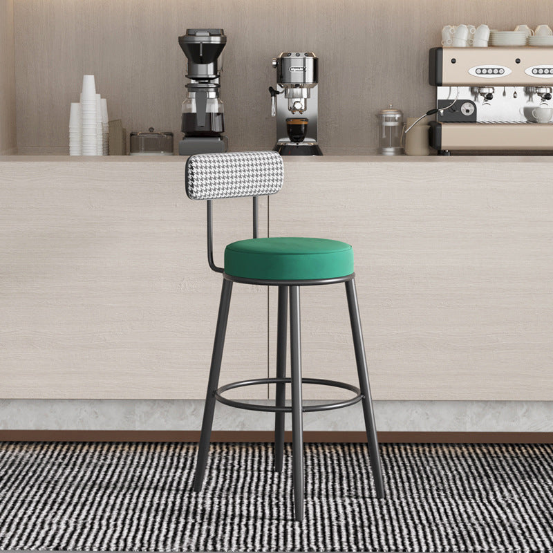 Tabouret de bar contemporain nordique rond en lin de coton rembourré avec dossier et repose-pieds pour salle à manger 