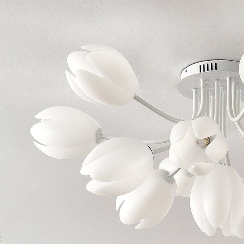 Modern Art Deco Tulip Flower Design 3/7/11/13 Light Semi-Flush Mount Ceiling Light For Living Room