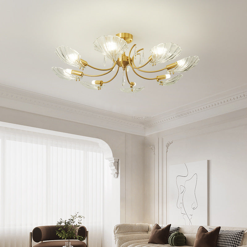 Moderne minimalistische Shell Kupfer Glas 3/6/8 Licht Kronleuchter für Wohnzimmer 