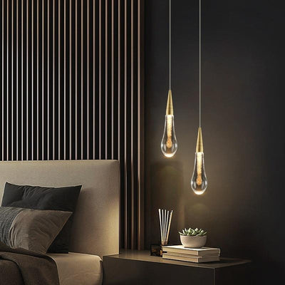 Contemporary Scandinavian Water Drops Hardware Glass LED Pendant Light For Bedroom