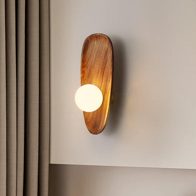 Japanese Zen Walnut Glass Ball Lampshade LED Wall Sconce Lamp