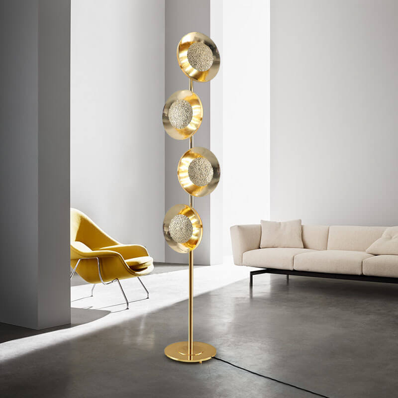 Contemporary Creative Light Gold Circles Disc Long Pole LED Standing Floor Lamp For Living Room