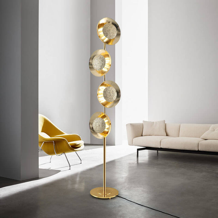 Contemporary Creative Light Gold Circles Disc Long Pole LED Standing Floor Lamp For Living Room