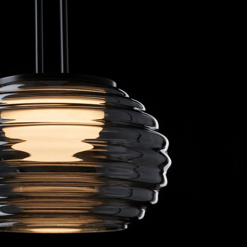 Moderne minimalistische gestreifte runde Aluminiumglas-LED-Pendelleuchte für Wohnzimmer 
