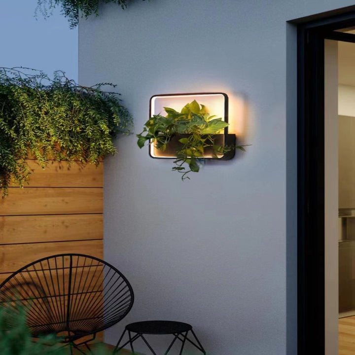 Aplique de pared LED impermeable para exterior con marco geométrico cuadrado de aluminio y acero inoxidable, estilo minimalista moderno, para jardín 