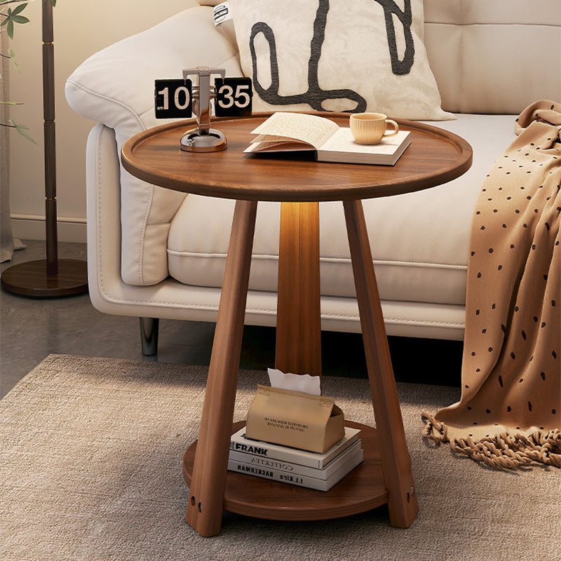 Mesa de Café de Madera Minimalista Moderna con Trípode Redondo de 2 Niveles para Sala de Estar 