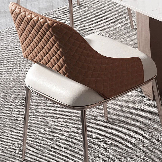 Contemporary Scandinavian Square Microfiber Leather Stainless Steel Dining Chair Backrest Armrest For Dining Room