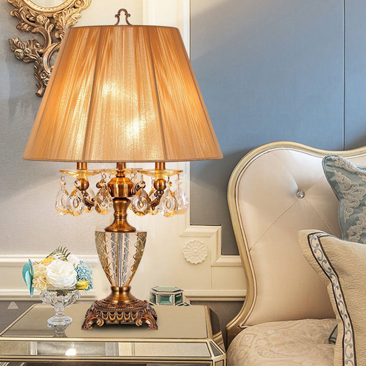 Lampe de Table Moderne en Alliage de Zinc avec Cristaux en Forme de Goutte de Champagne à 3 Lumières pour Chambre 